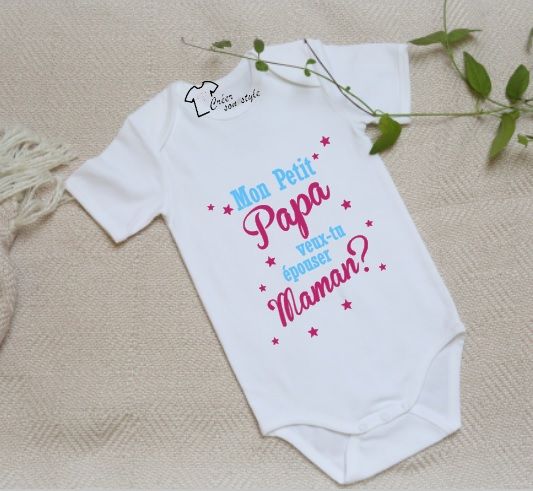 T-shirt Bébé Humoristique – « Maman, Veux-tu épouser Papa ? » – 100% Coton – Manches Courtes