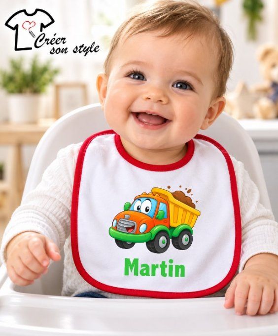 Bavoir "camion benne + prénom"