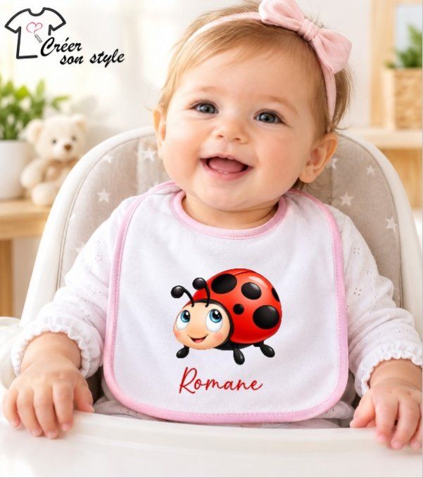 Bavoir "Coccinelle + prénom"