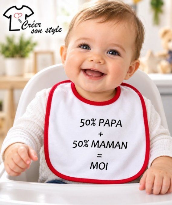 Bavoir "50% papa + 50% maman = moi"