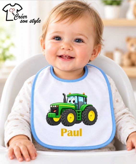 Bavoir "Tracteur + prénom"