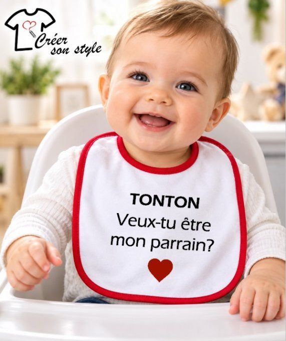 Bavoir "tonton veux-tu être mon parrain?"