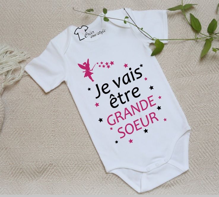 Body Bébé "Je Vais être Grande Sœur" - 100% Coton, Manches Courtes - Impression France, Encres Non Toxiques