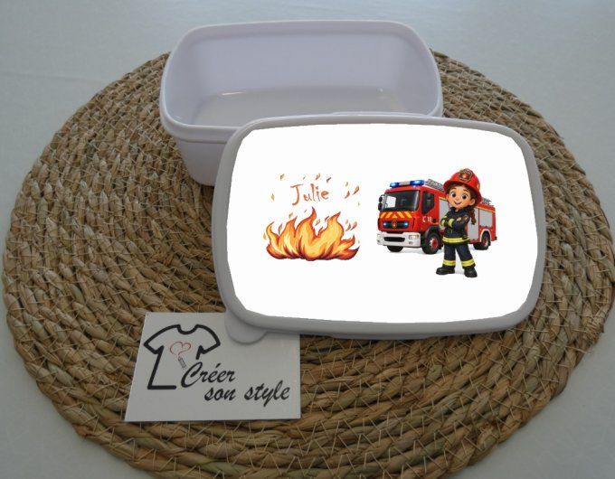 Boite à goûter "pompier - fille"