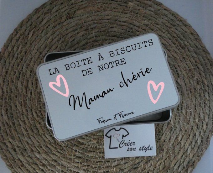 Boite métallique "la boite à biscuits de notre maman chérie"