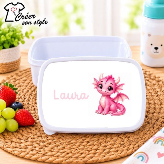 Boite à goûter "dragon - rose"