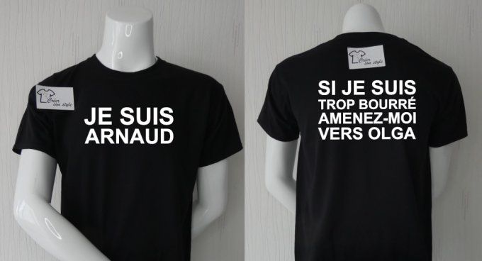 Duo adulte "Je suis... + Si je suis trop bourré amenez-moi vers... " (inscription devant + dos)