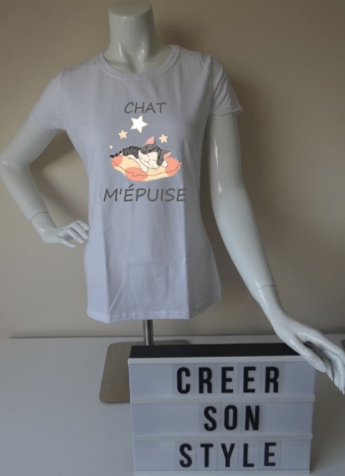 Tee shirt femme "chat m'épuise"