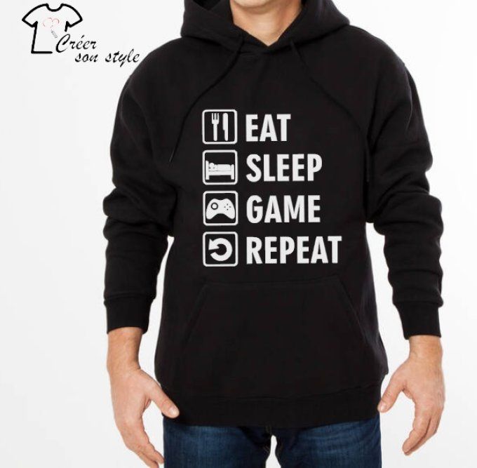 Sweat-shirt homme "eat, sleep, game, repeat"