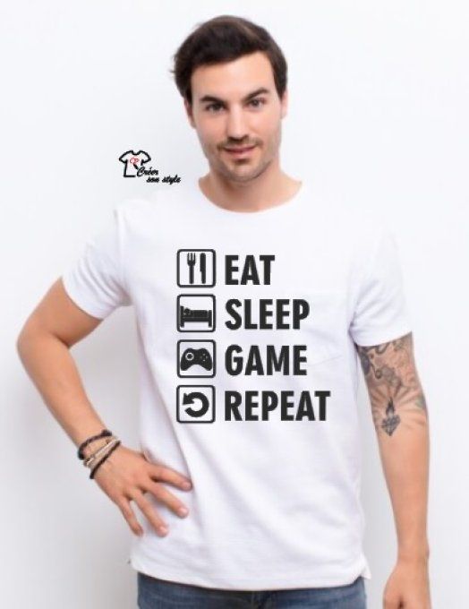 tee shirt homme"Eat, Sleep, Game, Repeat"