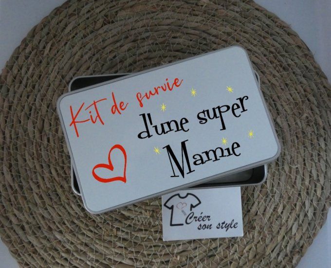 Boite métallique "Kit de survie d'une super mamie"