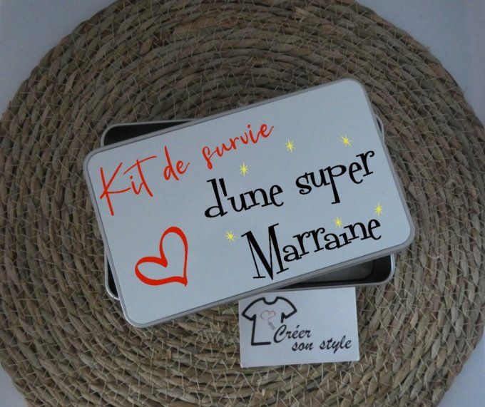 Boite métallique "Kit de survie d'une super marraine"