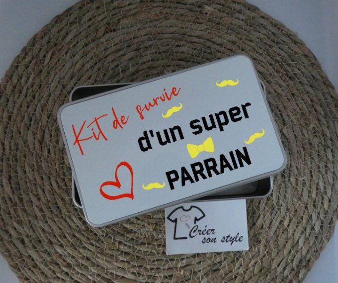 Boite métallique "Kit de survie d'un super parrain"