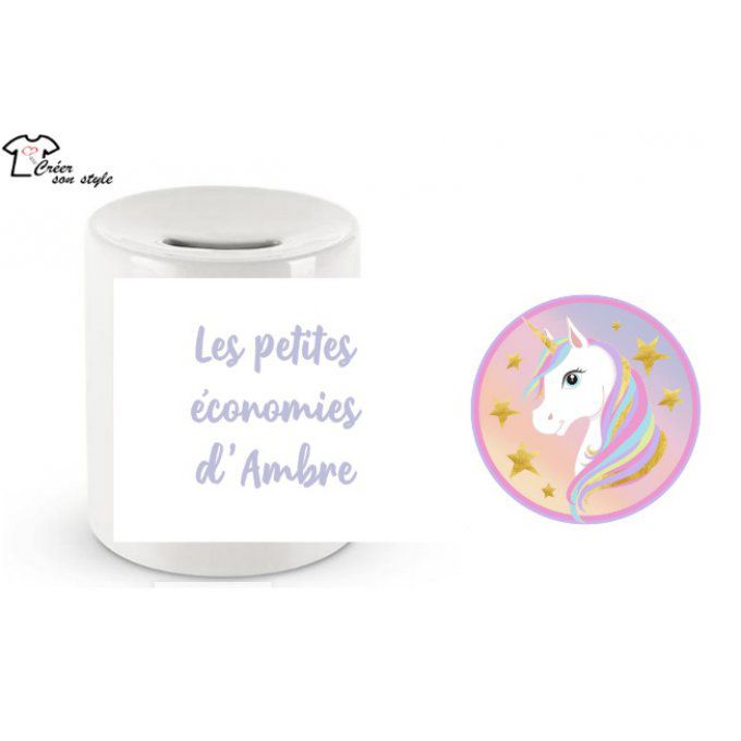 Tirelire "les petites économies de..." licorne