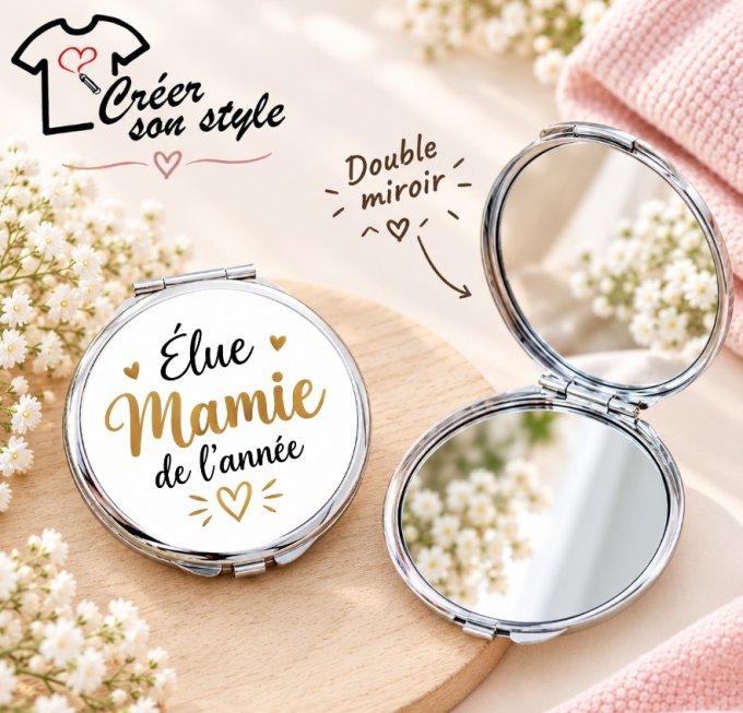 Miroir de poche "élue mamie de l'année"