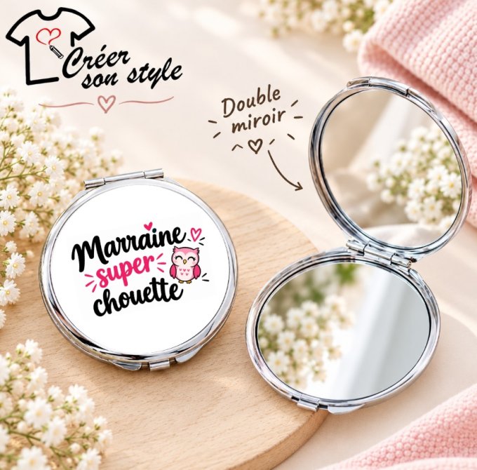 Miroir de poche "marraine super chouette"