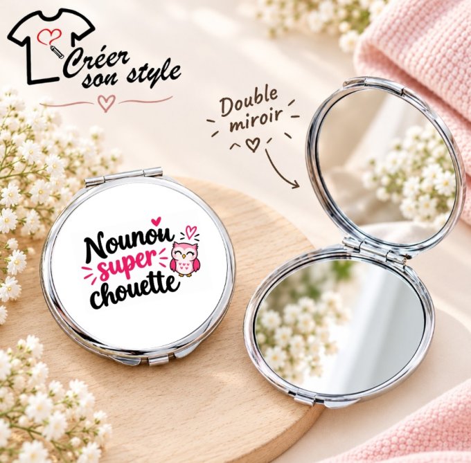 Miroir de poche "nounou super chouette"