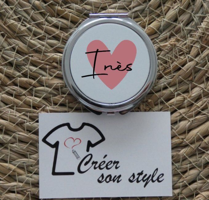 Miroir de poche "prénom + coeur"
