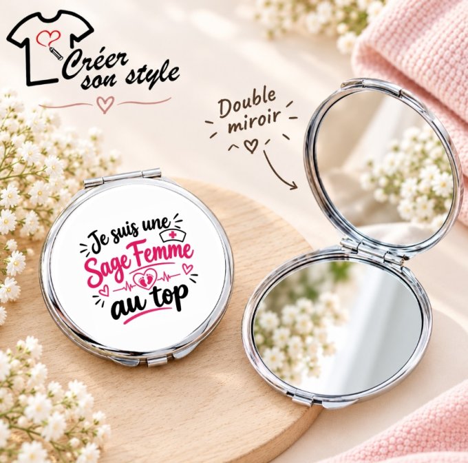Miroir de poche "je suis une sage femme au top"