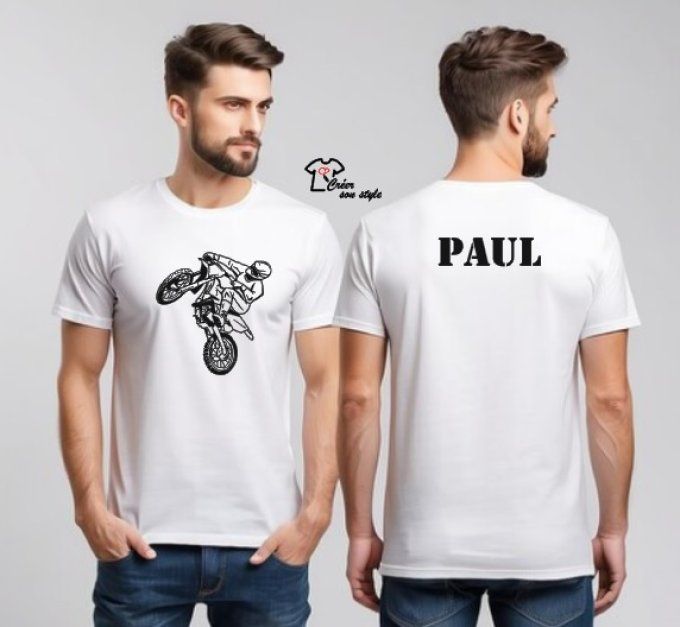 tee shirt homme "moto cross + prénom" 