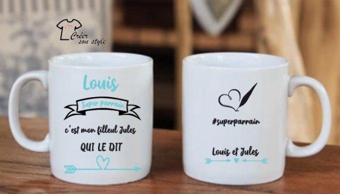 Mug "super parrain c'est mon/ma filleul(e) qui le dit"