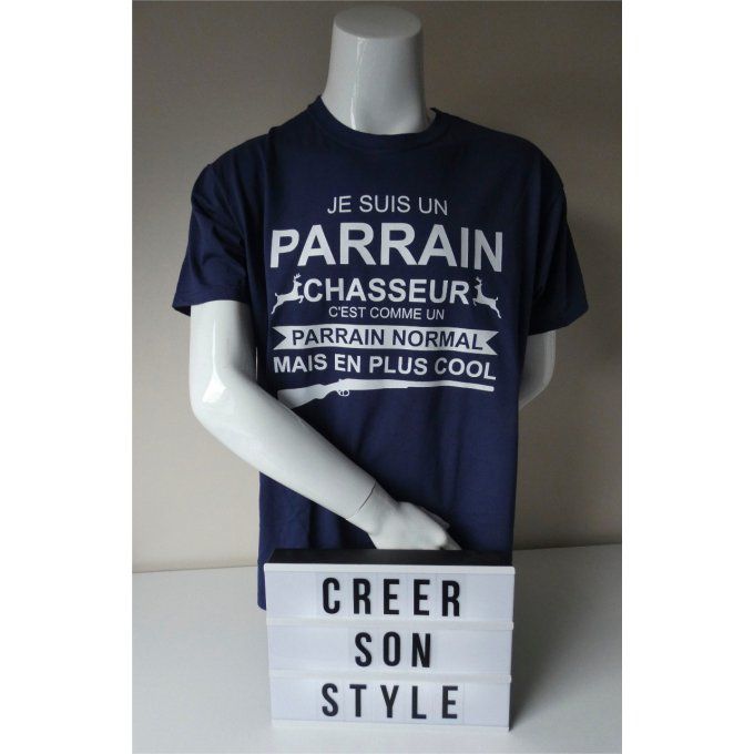 tee shirt homme "je suis un parrain chasseur c'est comme un parrain normal mais en plus cool"