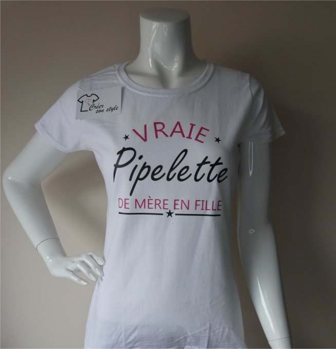 tee shirt femme "vraie pipelette de mère en fille"