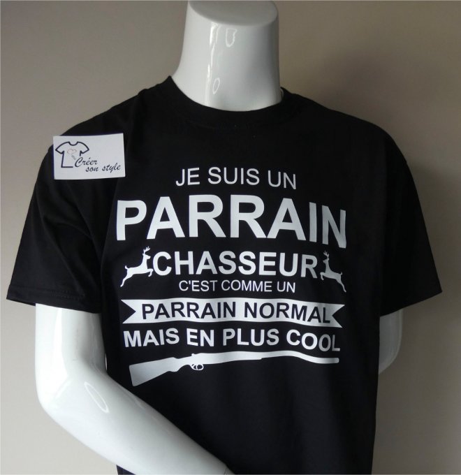 tee shirt homme "je suis un parrain chasseur c'est comme un parrain normal mais en plus cool"