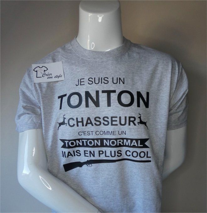 tee shirt homme "je suis un tonton chasseur c'est comme un tonton normal mais en plus cool"