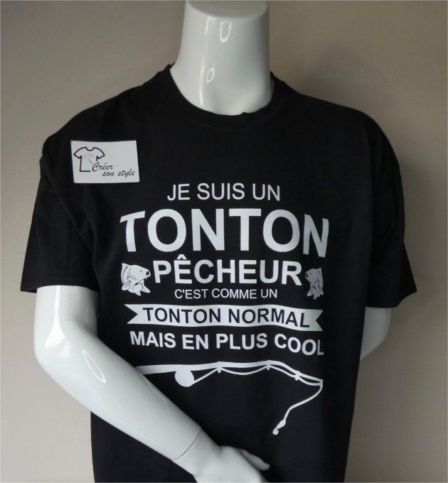 tee shirt homme "je suis un tonton pêcheur c'est comme un tonton normal mais en plus cool"