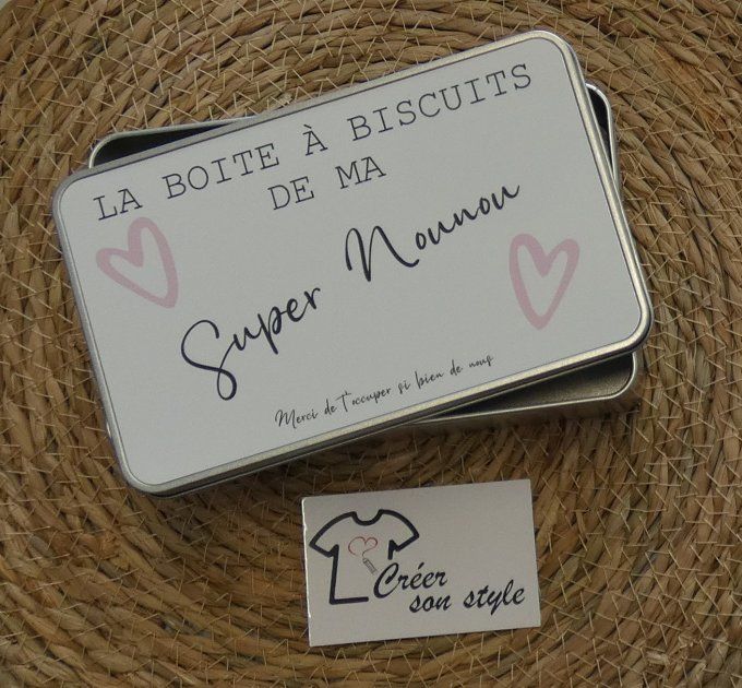 Boite métallique "la boite à biscuits de ma super nounou"
