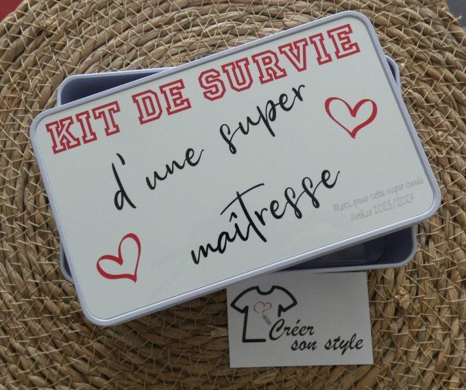 Boite métallique "Kit de survie d'une super maitresse"