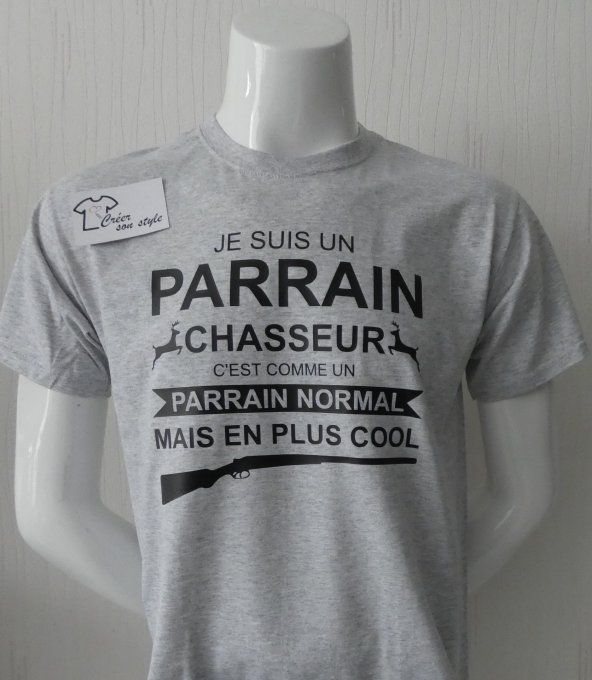 tee shirt homme "je suis un parrain chasseur c'est comme un parrain normal mais en plus cool"