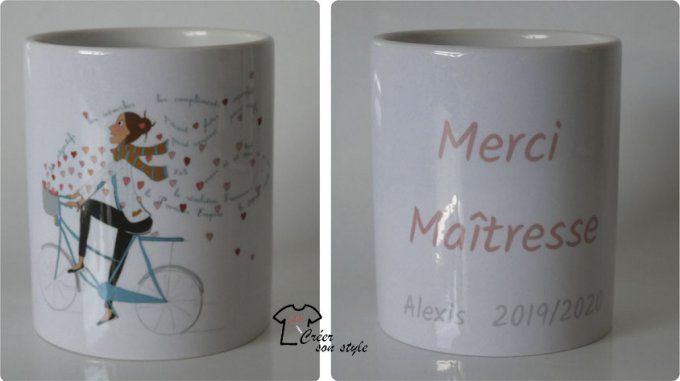 Pot à crayon "merci maîtresse" (vélo)