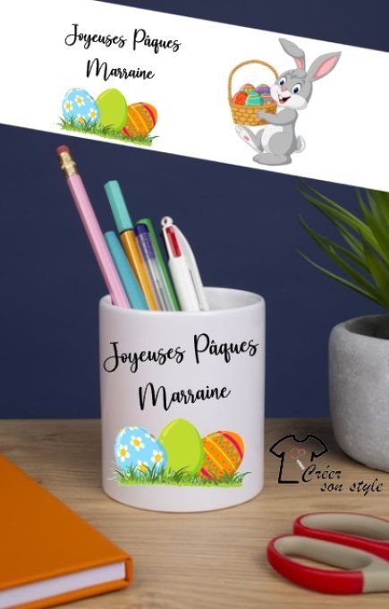 Pot à crayon "joyeuses pâques marraine"