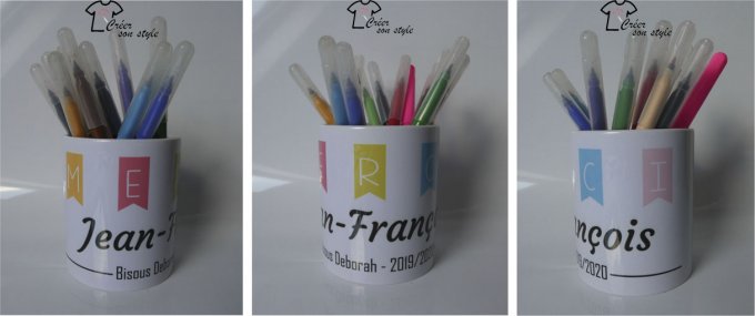 Pot à crayon "merci + prénom" 