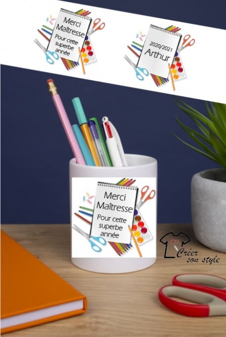 Pot à crayon "merci maîtresse" (cahier)