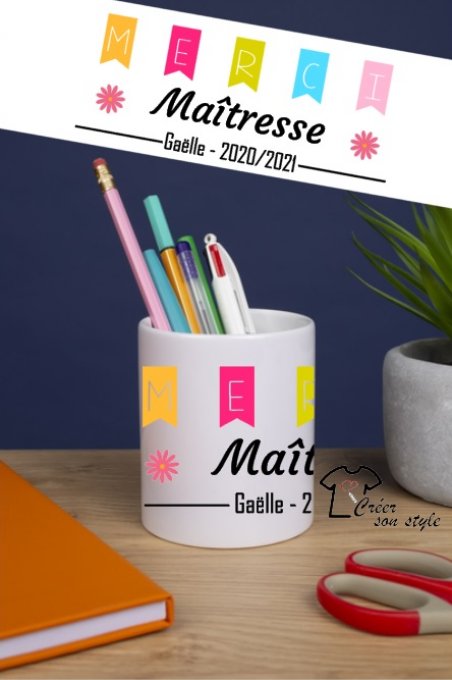 Pot à crayon "merci maîtresse" (fleur)