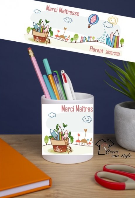 Pot à crayon "merci maîtresse" (paysage)