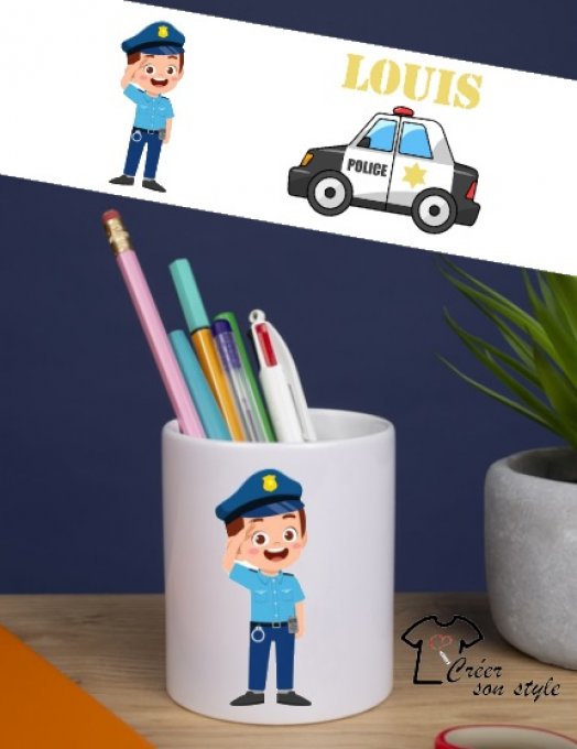 Pot à crayon "policier"
