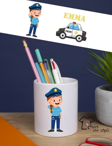 Pot à crayon "policière"
