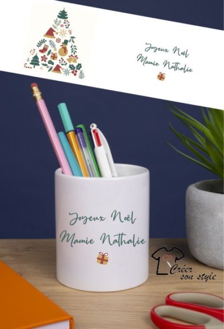 Pot à crayon "joyeux noël" (sapin de noël)