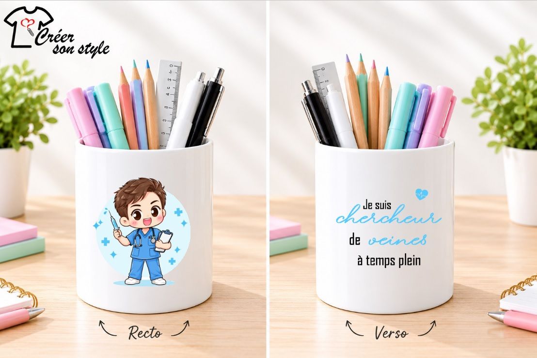 Pot à crayon "je suis chercheur de veines à temps plein" 