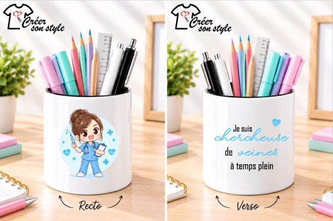 Pot à crayon "je suis chercheuse de veines à temps plein"
