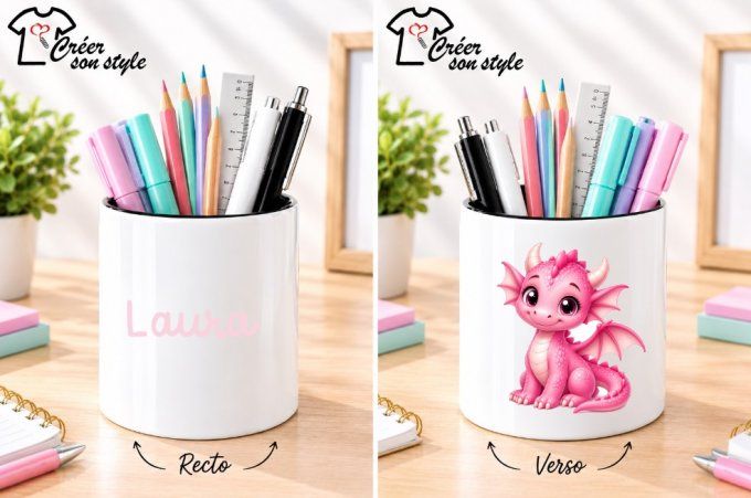 Pot à crayon "dragon rose"