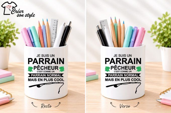 Pot à crayon "je suis un parrain pêcheur"