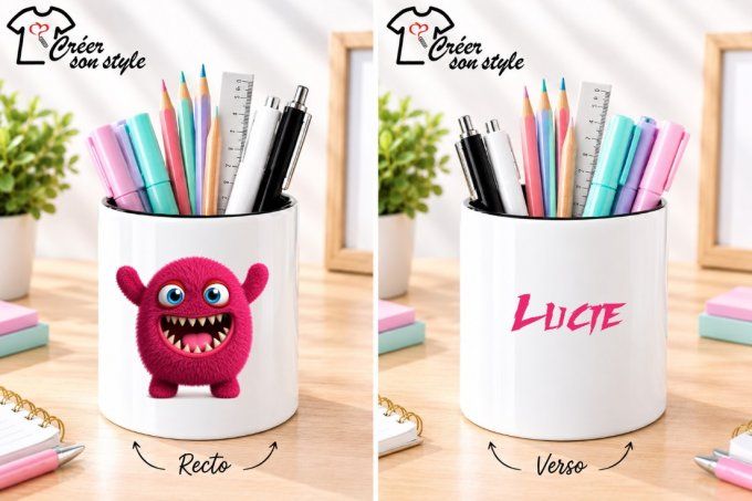 Pot à crayon "monstre rose"