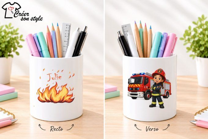 Pot à crayon "pompier fille"