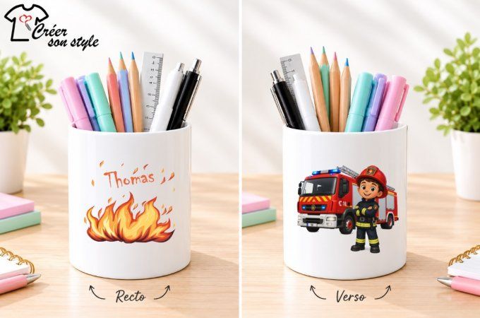 Pot à crayon "pompier garçon" 