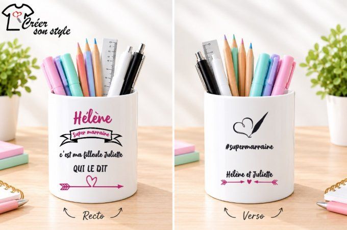 Pot à crayon "super marraine c'est mon/ma filleul(e) qui le dit" 